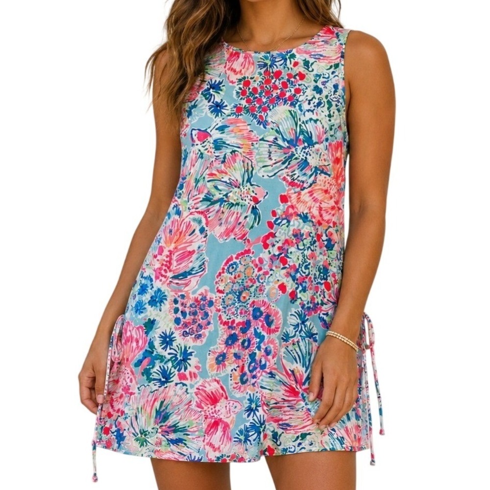 Lilly Pulitzer Blue Pink Side Tie Sleeveless dress Womens S